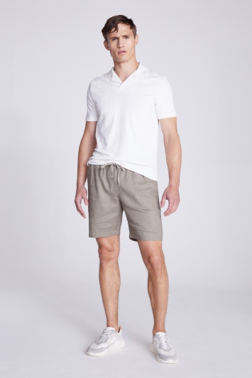 Taupe Twill Linen Casual Shorts