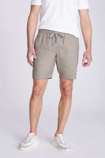 Taupe Twill Linen Casual Shorts