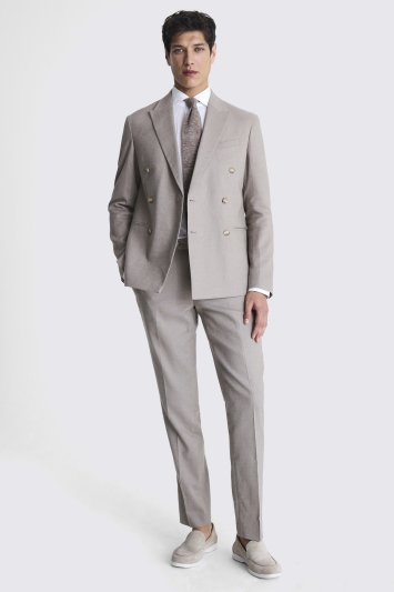 Slim Fit Taupe Matte-Linen Double-Breasted Jacket 