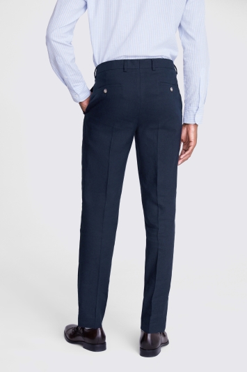 Slim Fit Navy Matt Linen Trousers