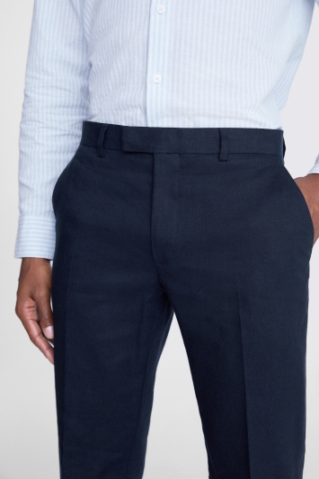 Slim Fit Navy Matte Linen Trousers