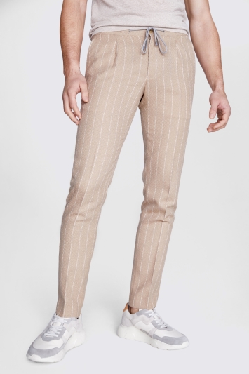 Slim Fit Double Breasted Camel Stripe Jacket 