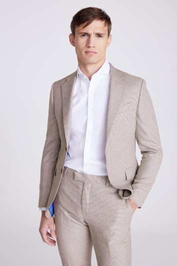 Italian Slim Fit Taupe Puppytooth Suit Jacket