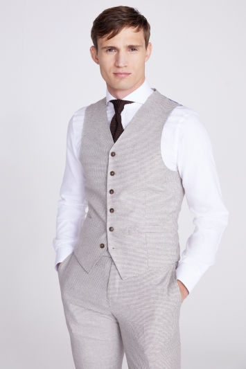 Slim Fit Guabello Taupe Puppytooth Waistcoat 