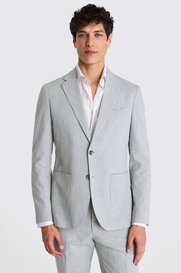Slim Fit Light Grey Marl Seersucker Jacket