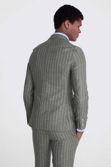 Italian Slim Fit Green Stripe Double Breasted Jacket