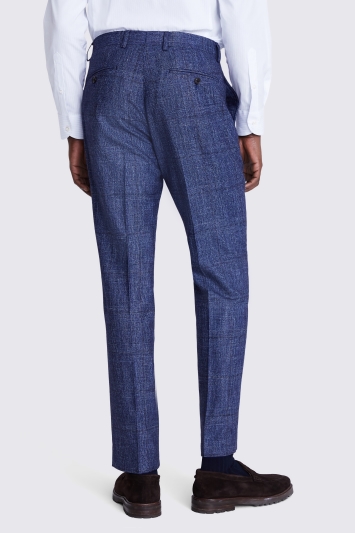 Italian Tailored Fit Blue Check Trousers