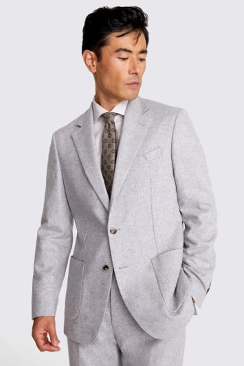 Italian Tailored Light Grey Melange Flannel Suit Jacket