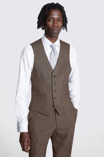 Slim Fit Brown Tweed Waistcoat