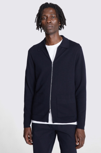 Navy Knitted Zip Caridgan 