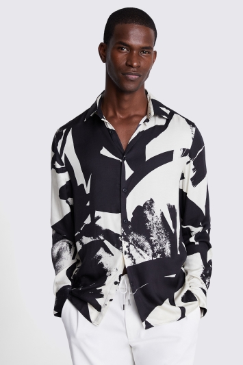 Off White and Black Abstract Printed Shirt