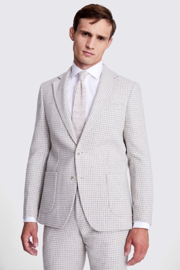 Tailored Fit Stone Houndstooth Tweed Jacket