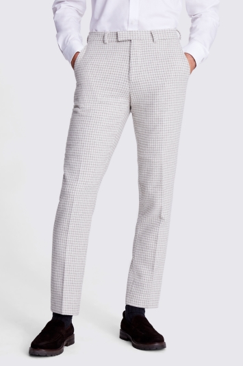 Tailored Stone Houndstooth Tweed Trousers