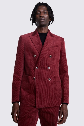 Slim Fit Double Breasted Red Corduroy Jacket
