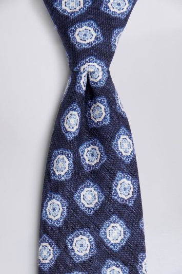 Navy & Blue Medallion Print Moss x Bottinelli Silk Tie