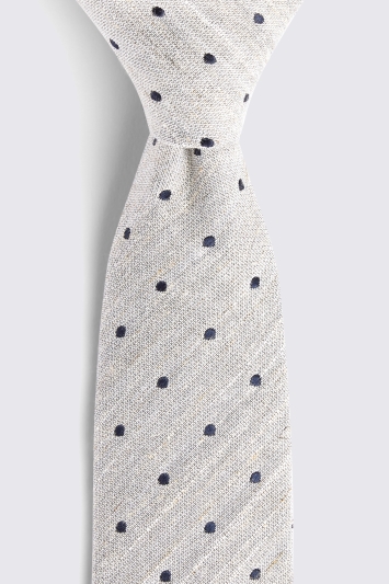 Ecru Slub Spot Silk & Linen Tie