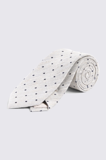 Ecru Slub Spot Silk & Linen Tie