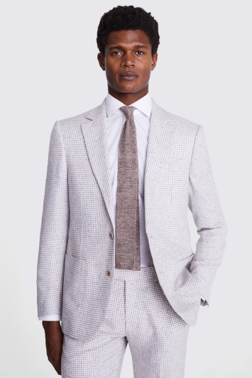 Tailored Fit Taupe White Houndstooth Suit Jacket