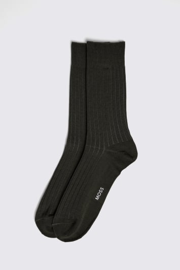 Dark Olive Fine Ribbed Socks