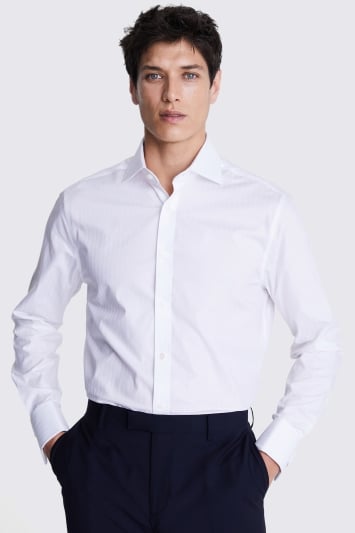 Tailored Fit White Self Stripe Shirt