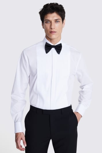 Regular Fit White Pleated Dress Shirt