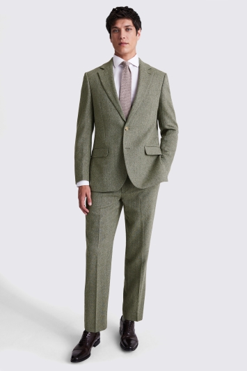 Moss Custom Made Sage Herringbone Suit In Green