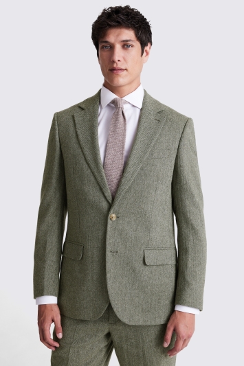 Moss Custom Made Sage Herringbone Suit In Green