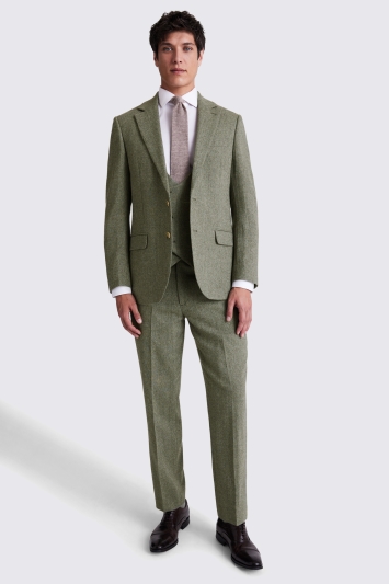 Moss Custom Made Sage Herringbone Suit In Green