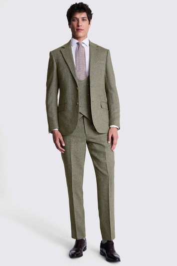 Moss Custom Made Sage Herringbone Suit In Green