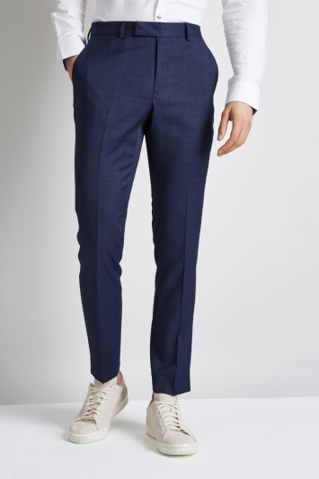 Moss London Regular Fit Blue Check Lightweight Suit