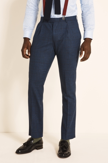 Slim Fit Navy Rust Check Trousers