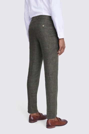 Tailored Fit Khaki Linen Trousers