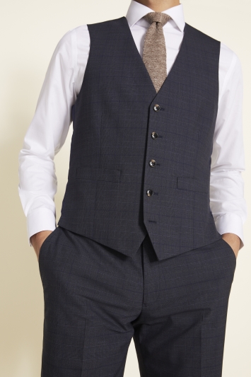 Tailored Fit Blue Gold Check Waistcoat