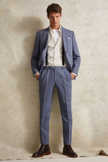 Slim Fit Blue Herringbone Tweed Jacket