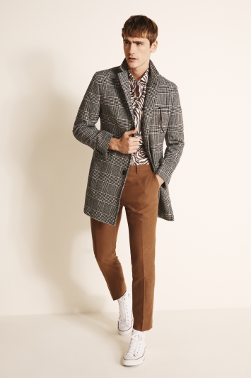 Tailored Fit Black Check Overcoat 