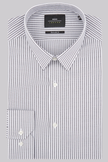 Moss London Extra Slim Fit Black & White Single Cuff Stripe Shirt 