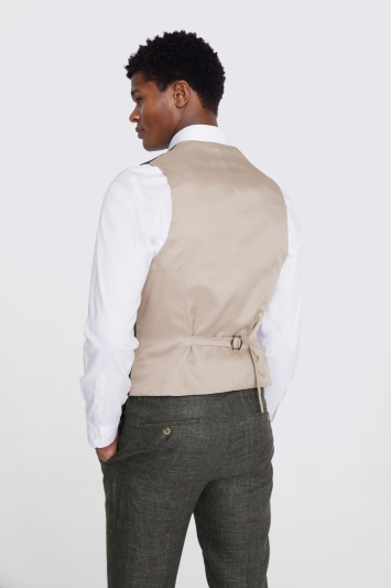 Tailored Fit Khaki Linen Waistcoat
