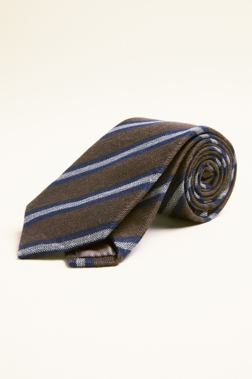 Thelonious C Linen Silk Necktie Gray Sky Blue Stripe Weave Woven Tie Italy Thin 