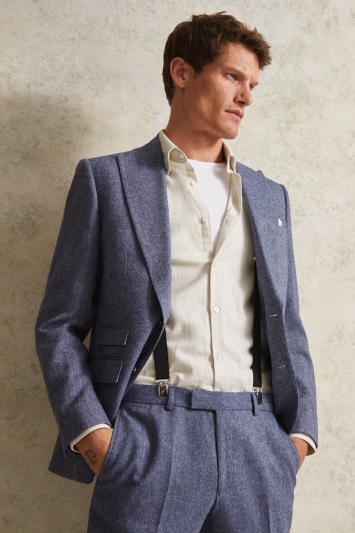 moss bros blue tweed suit