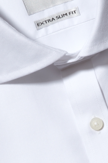 Moss London Premium Extra Slim Fit White Single Cuff Textured Zero Iron Shirt 