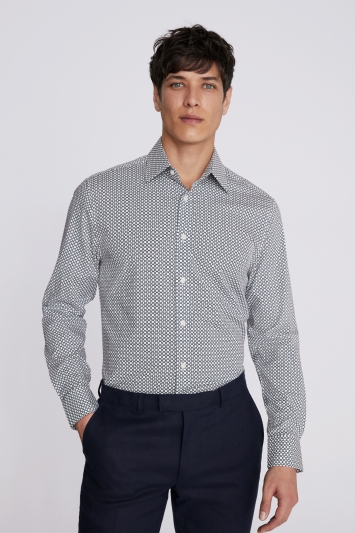 Tailored Fit Navy Geo Printed Stretch Shirt