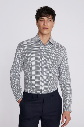 Tailored Fit Navy Geo Printed Stretch Shirt 