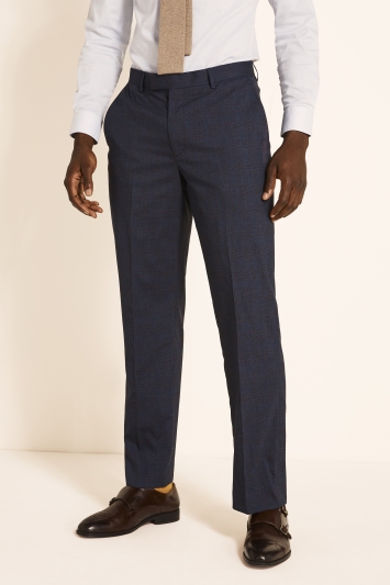 Regular Fit Navy Red Check Trousers