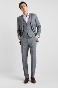 Moss Esq. Regular Fit Light Grey with Blue Prince of Wales Check Jacket