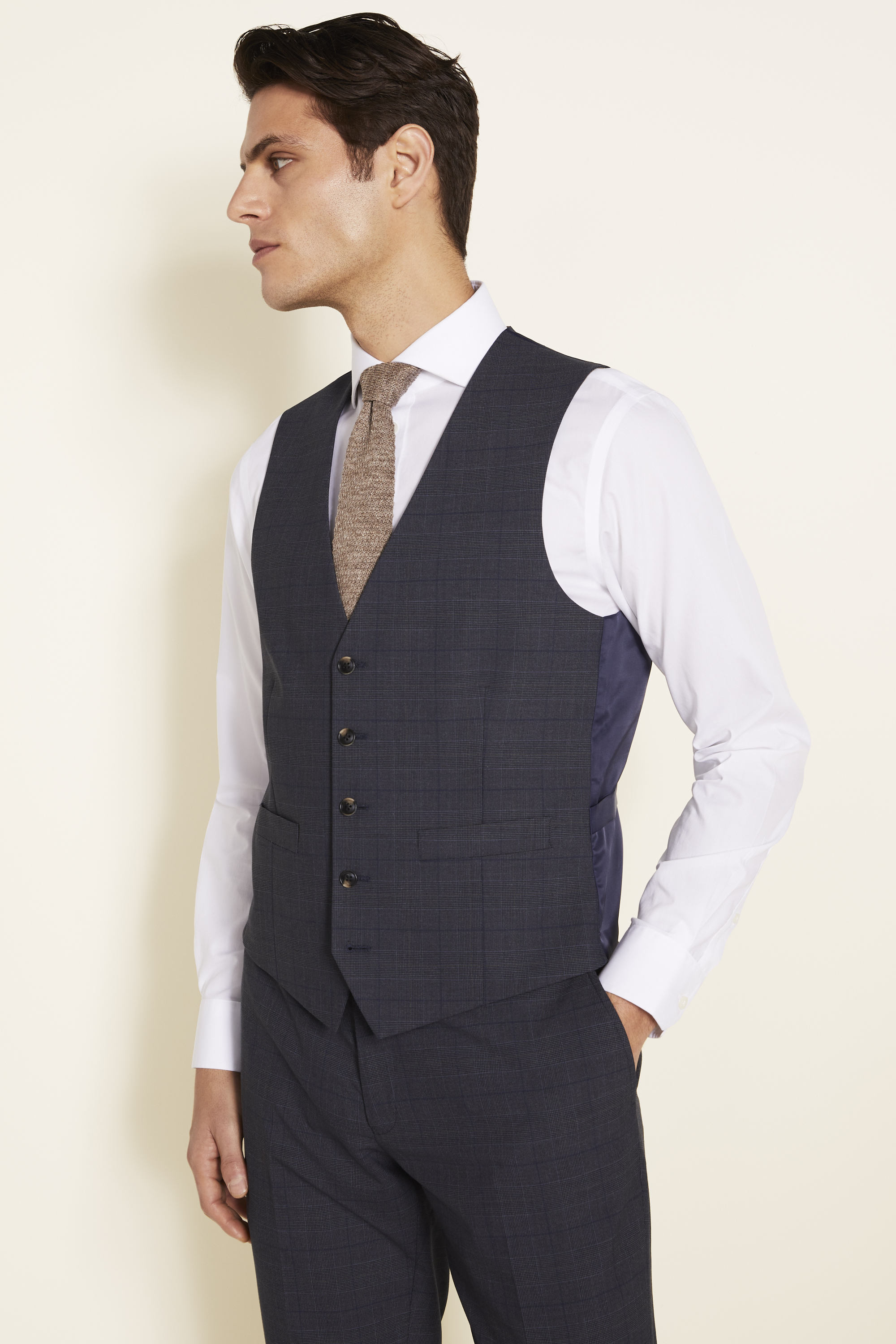 blue suit gold waistcoat