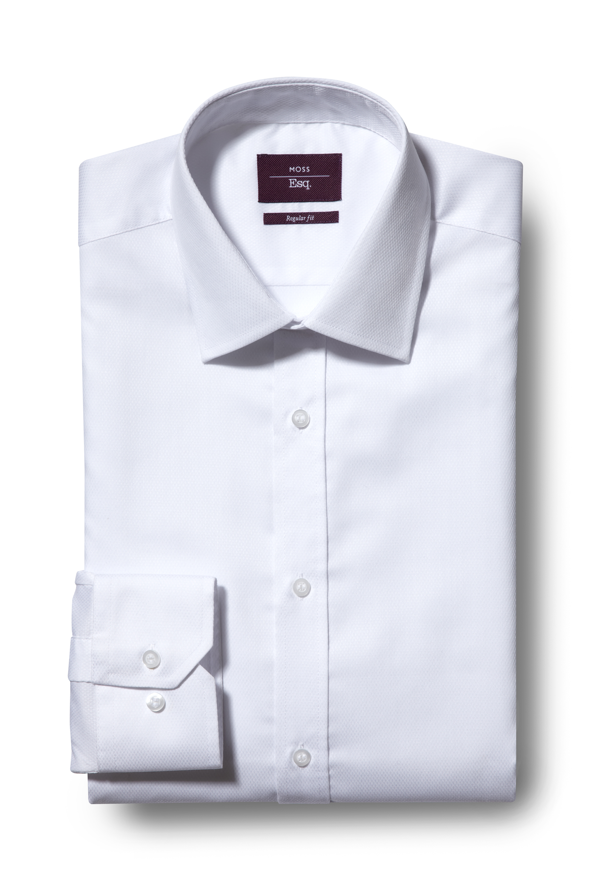 Moss Esq. Regular Fit White Single Cuff Textured Shirt