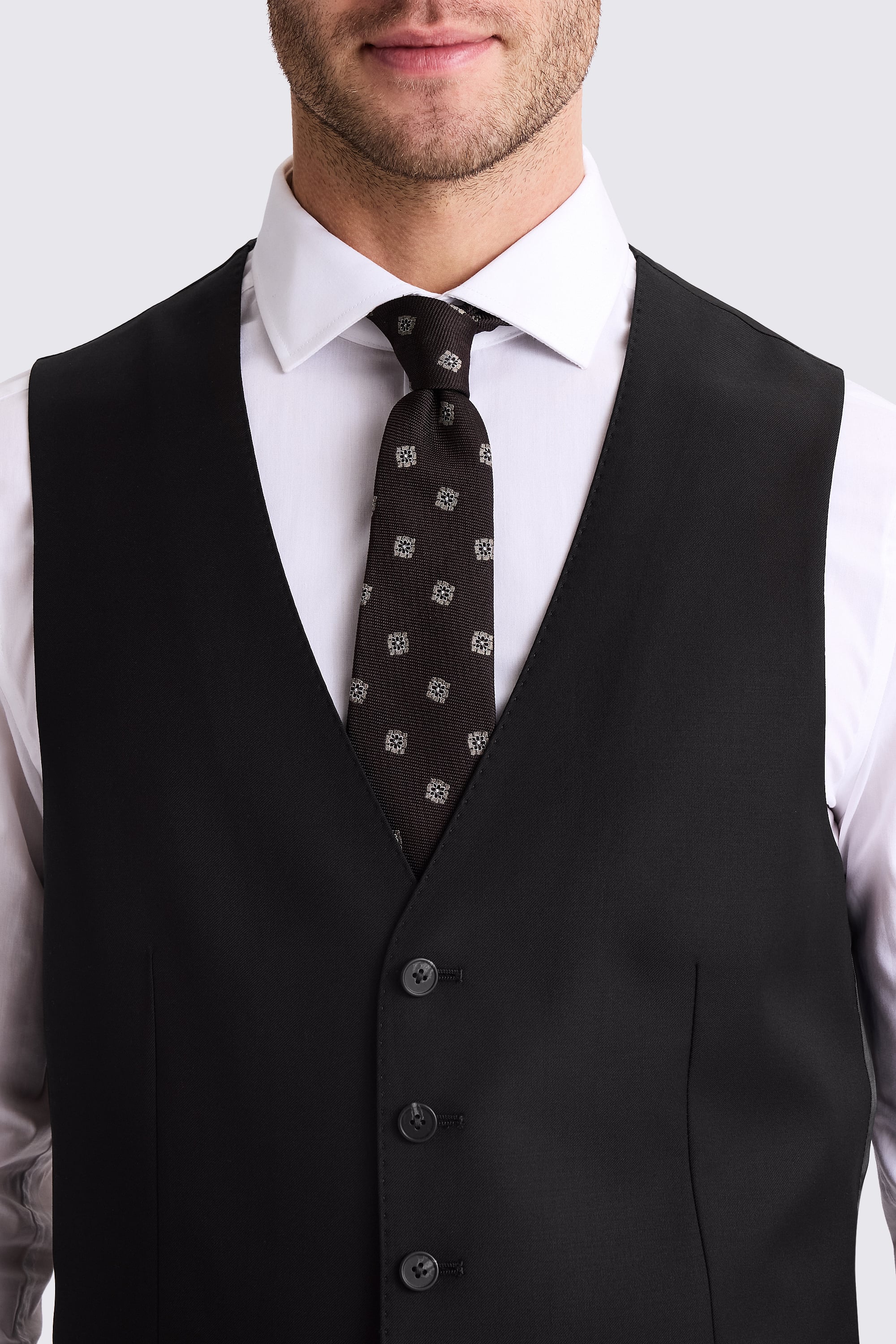 Tailored Fit Black Twill Vest