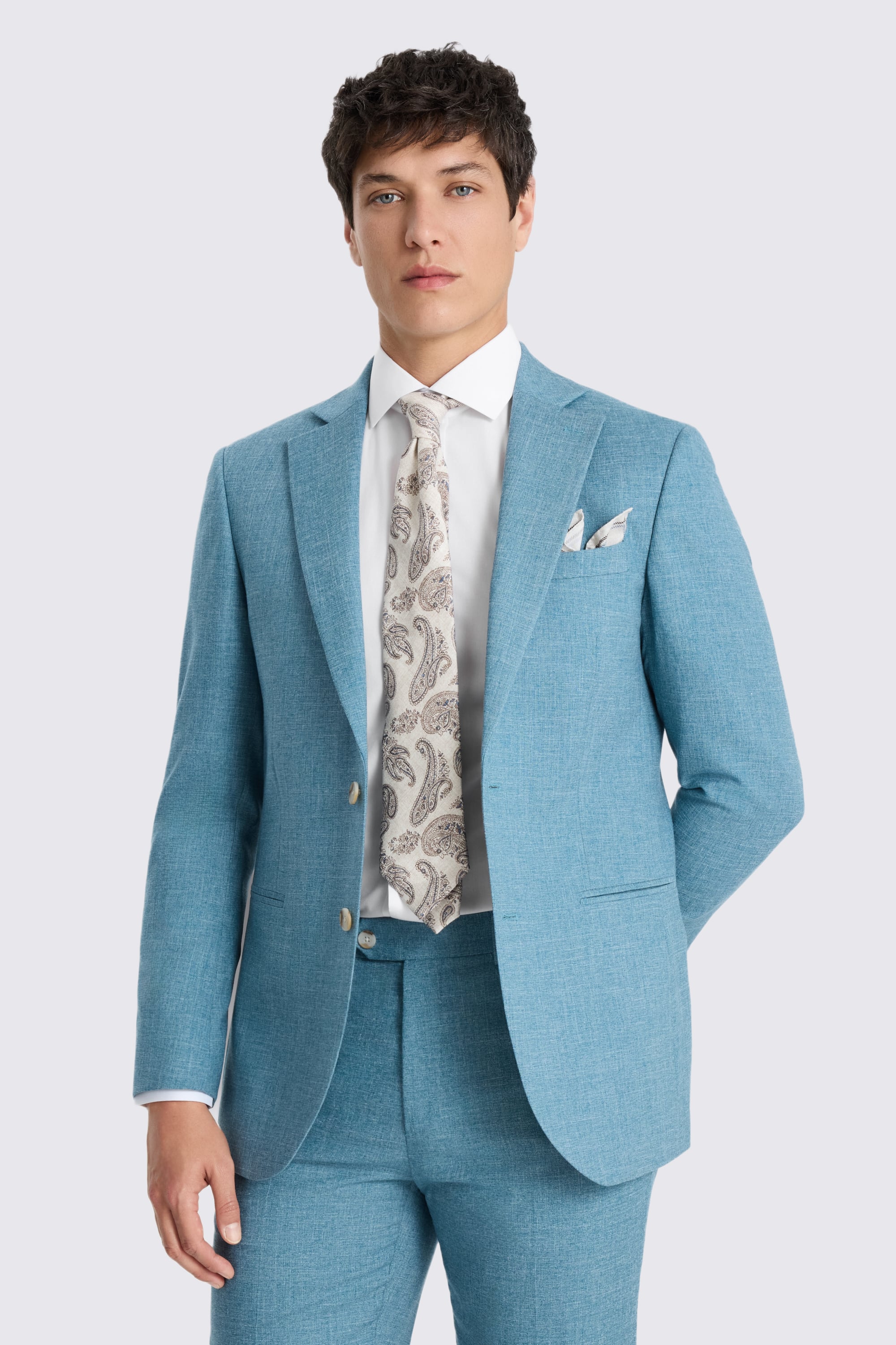 Tailored Fit Teal Slub Suit