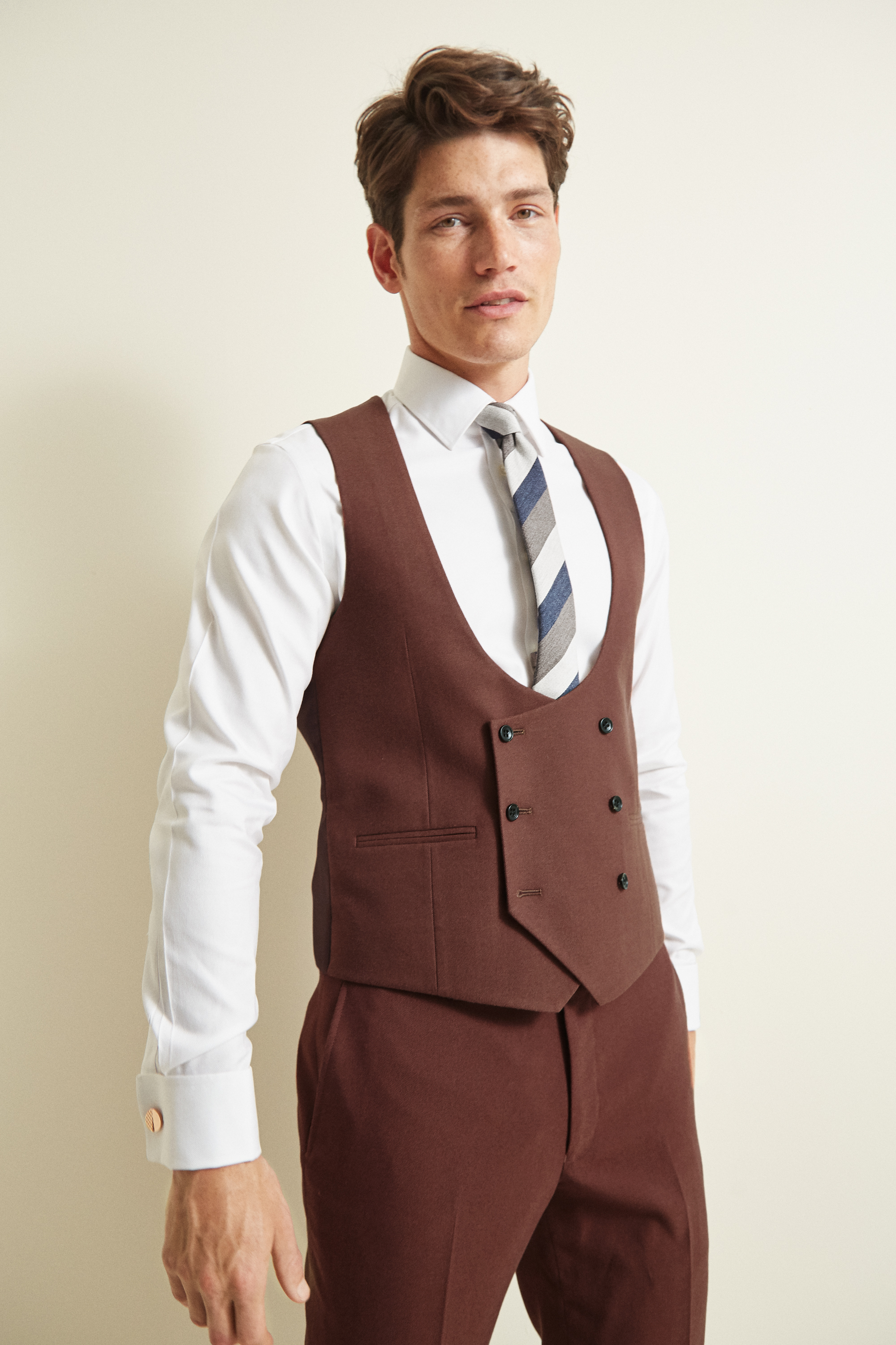 Moss London Skinny/Slim Fit Copper Double Breasted Vest