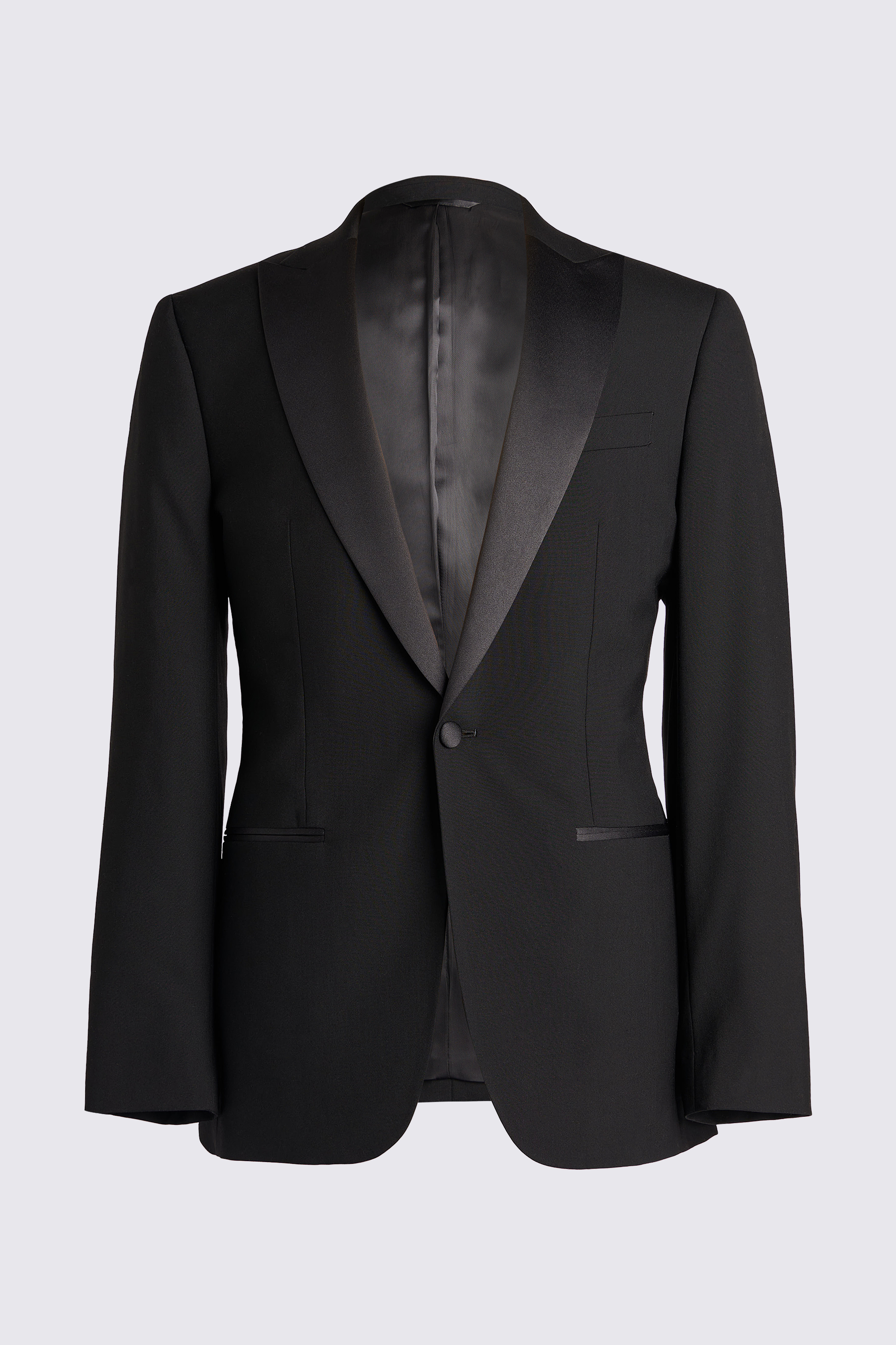 Custom Made black peak lapel wool tuxedo